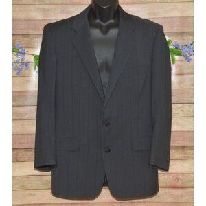 Vintage Caraceni Virgen Wool Italian Suit Jacket Size 40L Gray Black Pinstripe
